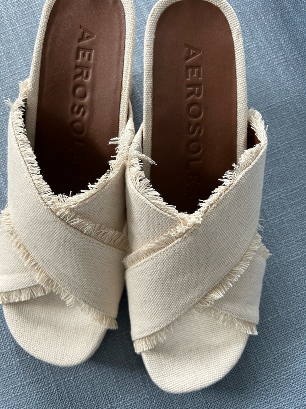 AEROSOLES Cream Frayed Espadrille Wedge Sandals